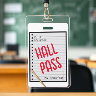 Teacher Student Paper Classroom Bathroom Hall Pass ID Badge