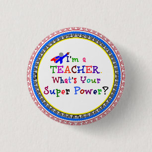 Teacher Superhero with colorful frame, 3 Cm Round Badge