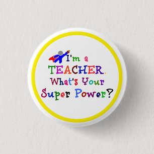 Teacher Superhero with Yellow Circle Frame 3 Cm Round Badge