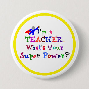 Teacher Superhero with Yellow Circle Frame 7.5 Cm Round Badge