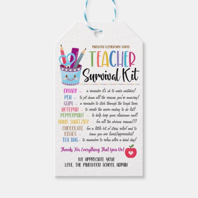 Teacher survival kit gift Tag (Front)