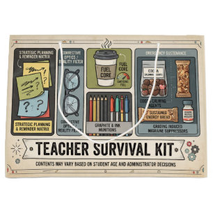 "Teacher Survival Kit" Humourous Educator Supply Large Gift Bag