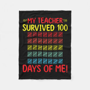 Teacher Survived Of Me 100th Day Of School Student Fleece Blanket