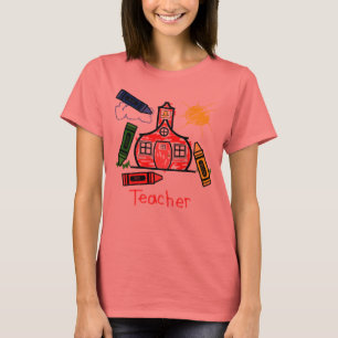 Teacher T Shirt - Schoolhouse and Crayons