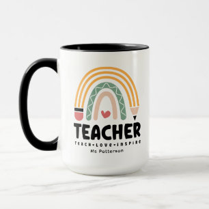 Teacher Teach Love Inspire Rainbow Personalised Mug