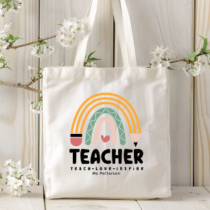 Teacher Teach Love Inspire Rainbow Personalised Tote Bag