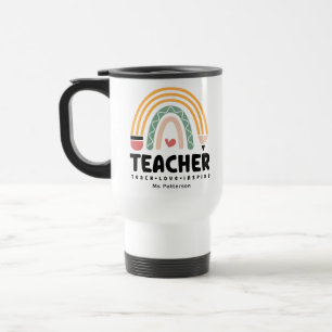 Teacher Teach Love Inspire Rainbow Personalised Travel Mug