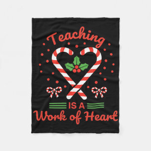 Teacher Teaching Is A Work Of Christmas Candy Cane Fleece Blanket