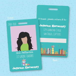 Teacher Teal Vertical Photo ID Badge