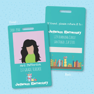Teacher Teal Vertical Photo ID Badge