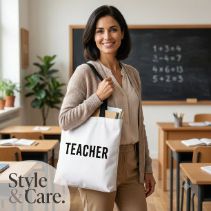 Teacher Text Statement Customisable White Tote Bag