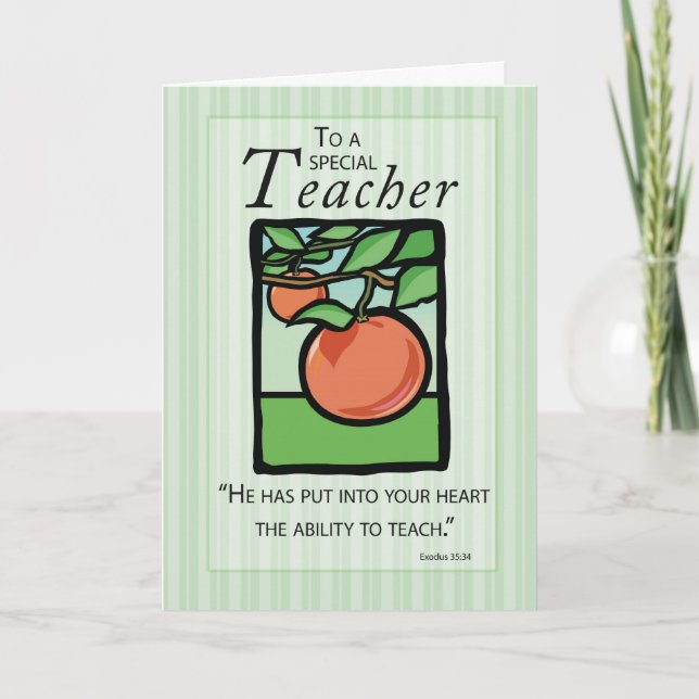 Teacher Thank You, Apple Religious You Card (Front)