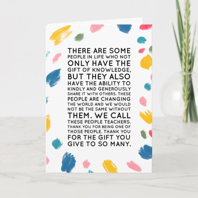 Teacher Thank You Card - Unique Colourful (Front)