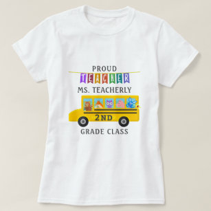 Teacher Thank You Custom Name   Cute Animals Bus T-Shirt