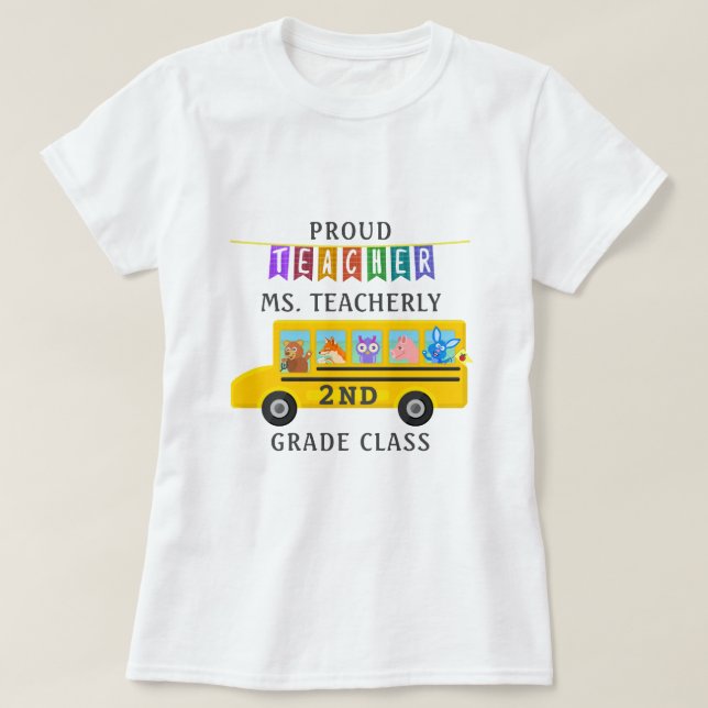 Teacher Thank You Custom Name | Cute Animals Bus T-Shirt (Design Front)