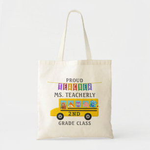 Teacher Thank You Custom Name   Cute Animals Bus Tote Bag
