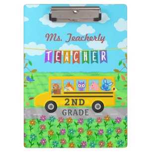 Teacher Thank You Custom Name Cute Bus Animals Clipboard