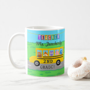 Teacher Thank You Custom Name Cute Bus Animals Coffee Mug