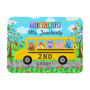 Teacher Thank You Custom Name   Cute Bus Animals Magnet