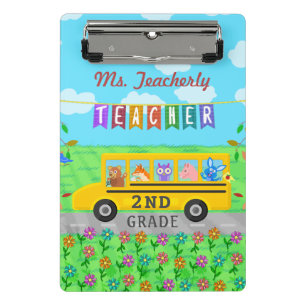 Teacher Thank You Custom Name Cute Bus Animals Mini Clipboard