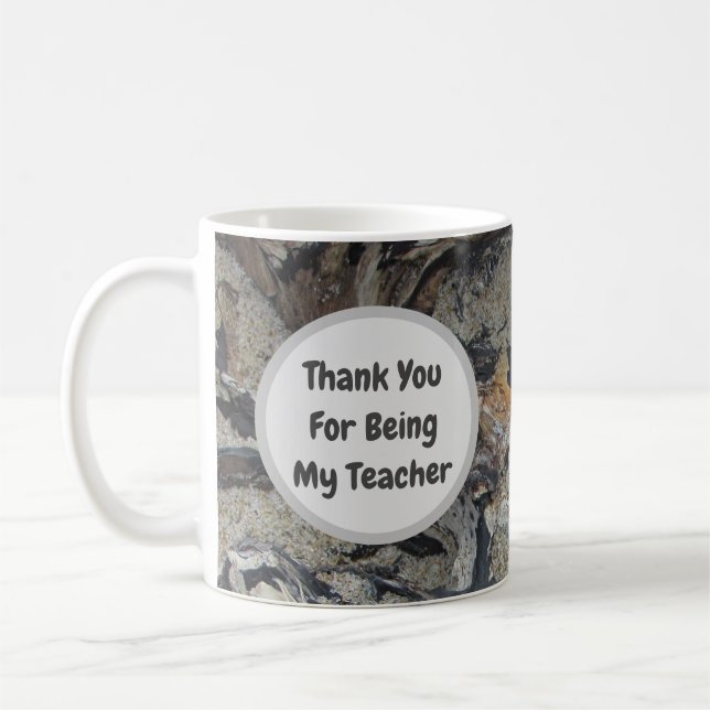 Teacher Thank You Driftwood Woodgrain Photo Nature Coffee Mug (Left)