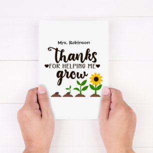 Teacher Thank You for Helping Me Grow Sunflower Card