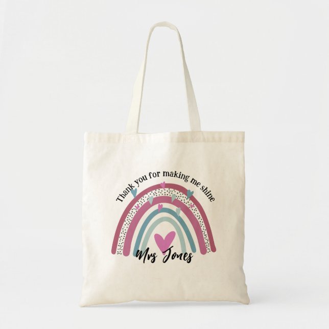 teacher thank you for making me rainbow retirement tote bag (Front)