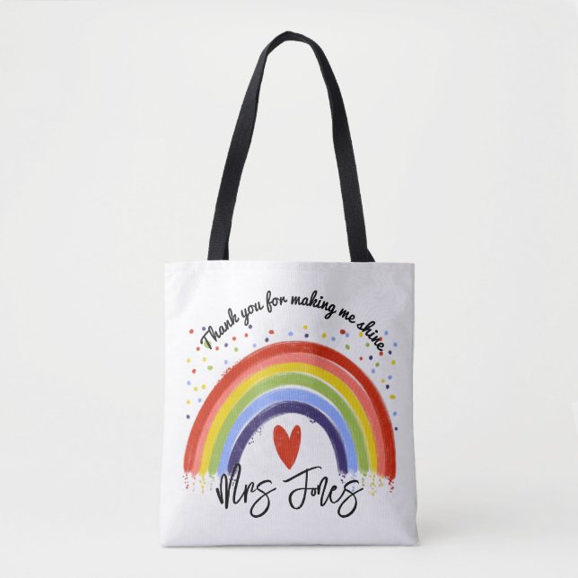 teacher thank you for making me rainbow retirement tote bag (Front)