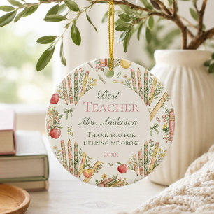 Teacher Thank You Gift Floral Watercolor Ceramic Tree Decoration