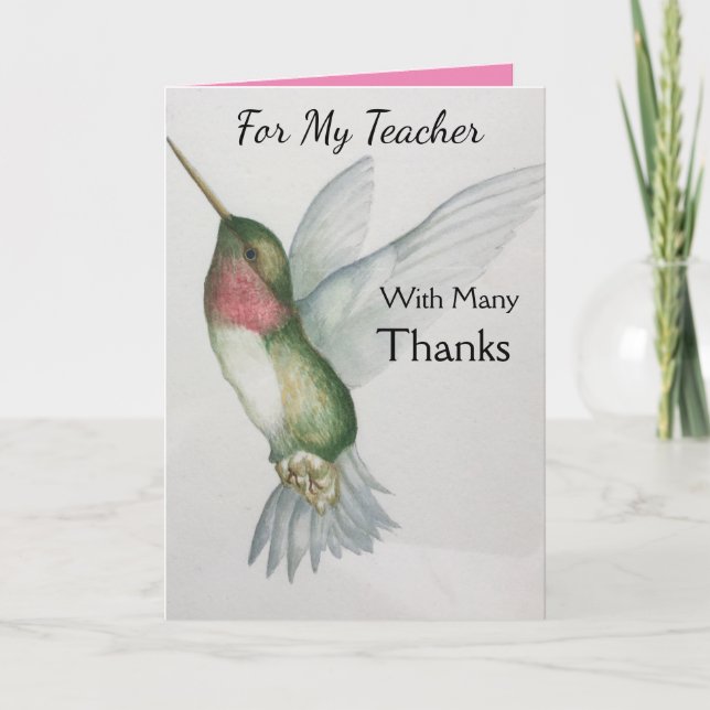 Teacher Thank You Happy Hummingbird Watercolor Card (Front)