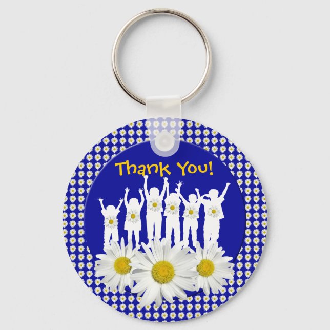 Teacher Thank You Key Chain with Daisies and Kids (Front)