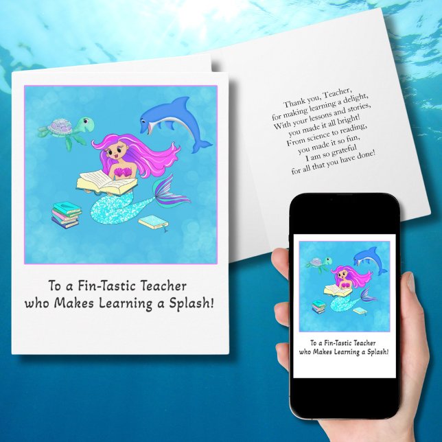 Teacher Thank You Mermaid Reading to Friends Card (Creator Uploaded)