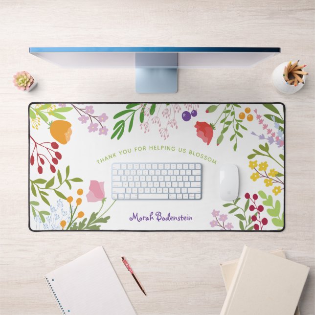 Teacher Thank You Modern Floral Personalised Desk Mat (Office 1)