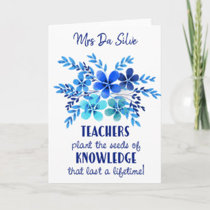 Teacher thank you plant seed knowledge blue flower card