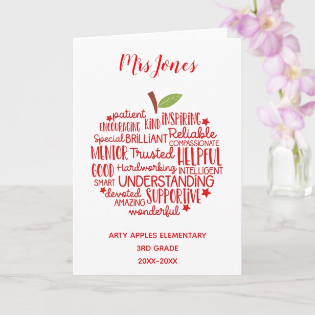 teacher thank you retirement word art apple card (Orchid)