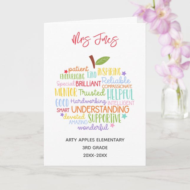 teacher thank you retirement word art apple card (Orchid)