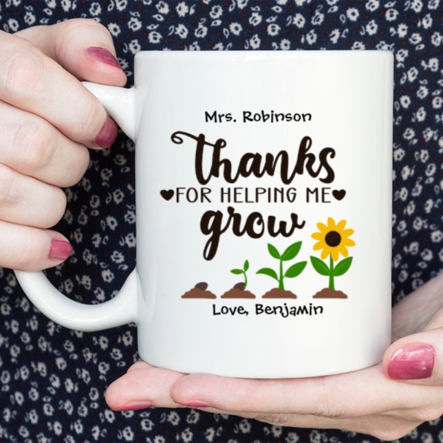 Teacher Thanks for Helping Me Grow Sunflower Coffee Mug (Creator Uploaded)