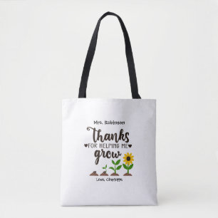 Teacher Thanks for Helping Me Grow Sunflower Gift Tote Bag