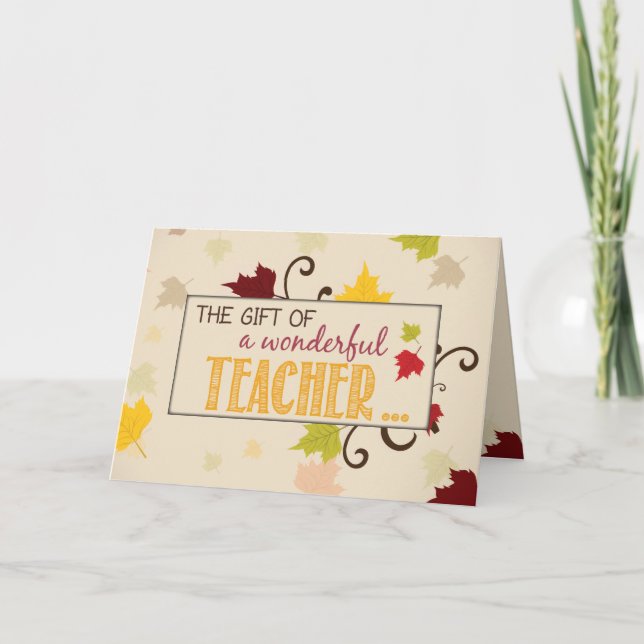 Teacher Thanksgiving Gift Fall Leaves Holiday Card (Front)