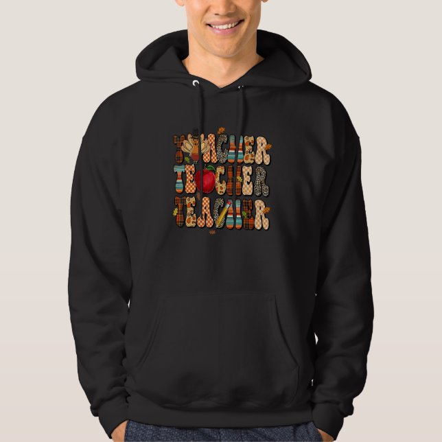 Teacher Thanksgiving Retro Fall Autumn Leopard App Hoodie (Front)