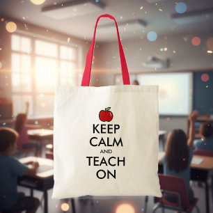 Teacher tote bag Red apple keep calm & teach on
