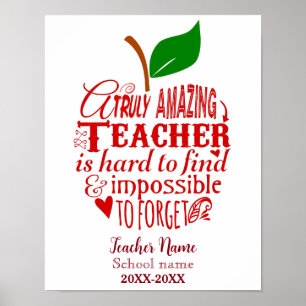 Teacher truly amazing teacher quote red apple poster