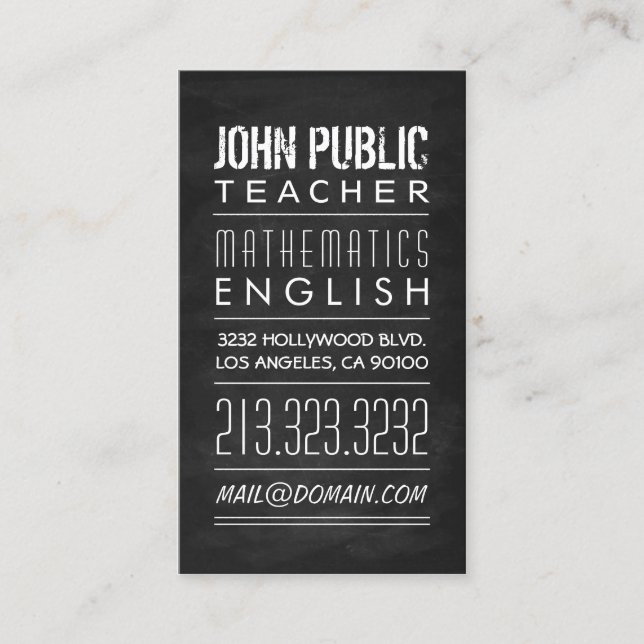 Teacher Tutor Chalkboard Business Card (Front)
