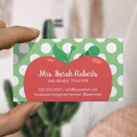 Teacher Tutor Cute Apple & Worm Polka Dots Green