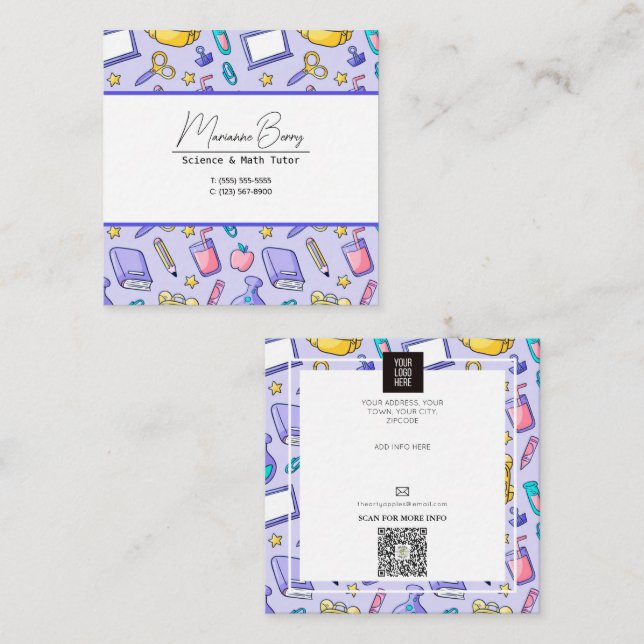 Teacher Tutor HomeSchool Education  Square Business Card (Front/Back)