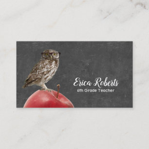 Teacher Tutor Nerdy Owl & Apple Chalkboard Business Card