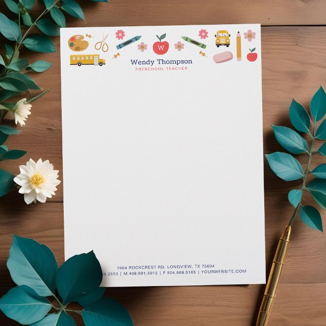 Teacher & Tutor School Supplies Icon Illustrations Custom Letterhead (Teacher & Tutor School Supplies Icon Illustrations Letterhead)