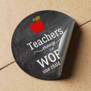 Teacher typography quote red apple chalkboard  classic round sticker