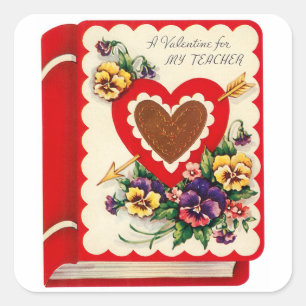 Teacher Valentine Book Square Sticker