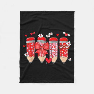 Teacher Valentine Coquette Bow Pencil Teacher Vale Fleece Blanket